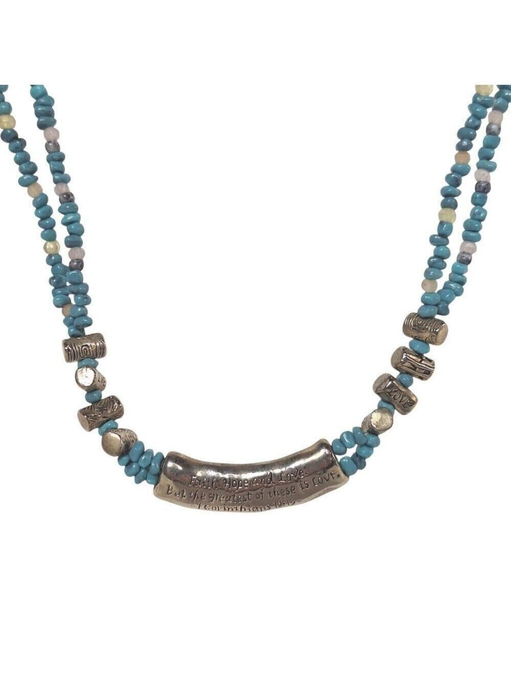 Vintage Blue Beaded Multi Strand Religious Necklace